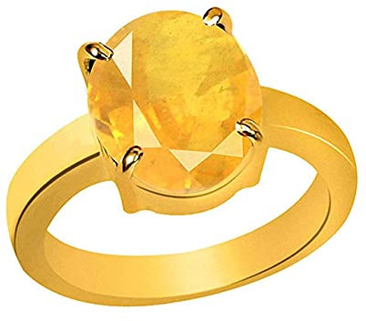 ANUJ SALES 6,25 Ratti 5,00 Karat unbeheizter unbehandelter A+ Qualität natürlicher gelber Saphir Pukhraj Edelstein vergoldeter Ring für Damen und Herren (Lab-zertifiziert)
