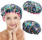 2 Packs Shower Cap Elastic Band Waterproof Bath Caps Double Layers Reusable With Ruffled Edge Covering Ears for Girls and Women