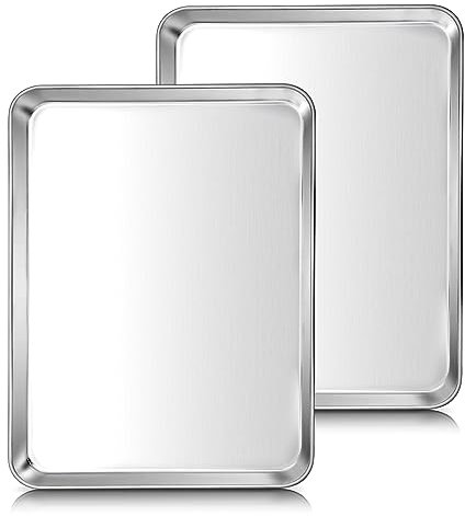 Herogo Baking Tray Set of 2, Stainless Steel Baking Sheet Pans, Rectangle Oven Trays Set for Baking Cooking Roasting, Healthy & Non-Toxic, Mirror Polished, Dishwasher Safe – 31.5x24.5x2.5 cm