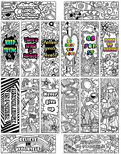 MWOOT 32 Stücke Färbung Lesezeichen Papier Coloring Bookmarks,Inspirierende Book Marks Seitenmarker für Schulbürobedarf,Kreativ DIY Lesezeichen für Kinder Jungen und Mädchen Geschenke(16 Stile,15x5cm)