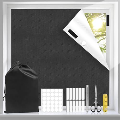 TOKPLNU Blackout Blinds 300x145cm 100% Portable Blackout Curtain Material Temporary Blackout Blinds Stick on Window Black Out Blinds Cover No Drill for Bedroom Travel Skylight Nursery Car,Black