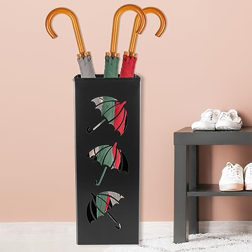 Porte-Parapluie au Design Moderne, étanche et antirouille, en métal, pour extérieur/intérieur, Design pour Maison, Bureau, Couloir, entrée, 42 x 16 x 16 cm (Noir)