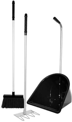 Red Gorilla Black TIDEE Companion Set Rake Mini Broom and Large Scoop Shovel for Horse Manure Multi Purpose Large Lightweight Dustpan for Paddock Stable Horsebox Garden or Building Site Waste