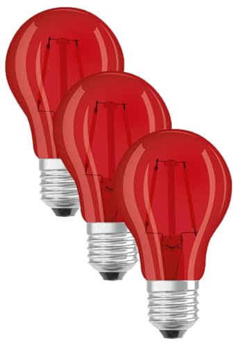 Osram Dekorative LED Lampe Décor mit E27 Sockel, Rot, 3000 K, 2,50 W, Ersatz für 15-W-Glühbirne, klar, LED STAR DECO CLASSIC A (Packung mit 3)