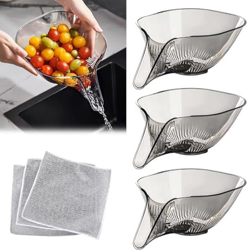 Cesta de Drenaje Multifuncional,3 Piezas Cesta de drenaje para fregadero de cocina,Embudo de Cesta de Drenaje,con 3 Piezas Trapos multiusos alambre para lavar platos,para Lavar y Mezclar Frutas