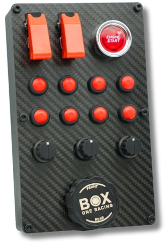 BoxOneRacing GTM-M1 SimRacing Button Box mit 46 Funktionen – PC-Seitenkonsole aus Echt-Carbon | LED-Engine-Start & Brake-Bias-Knopf | USB Plug & Play | SimHub-kompatibel | Sticker & Mount inkl.