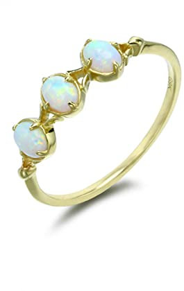 Lieson Verlobungsring Frauen, Damen Ring 585 Gold 14K Elegant 4 Krallen Oval Opal Freundschaftsringe Gelbgold Große 54 (17.2)