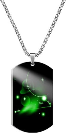 Caimeytie Halskette für Herren,Halskette Edelstahl männer,Sternzeichen anhänger,Kette konstellation,Astrologie Kette,60CM,Geschenk für Männer,Erkennungsmarke,Widder