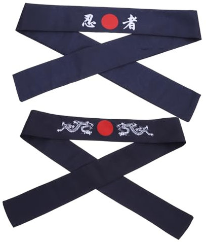 Ipetboom Fascia Per Chioma Giapponese Da Karate e Chef Di Sushi in Poliestere 2 Pezzi, Fascia Sportiva Bushido Design Drago, Assorbente Sudore Per Allenamento, Cucina e Cosplay