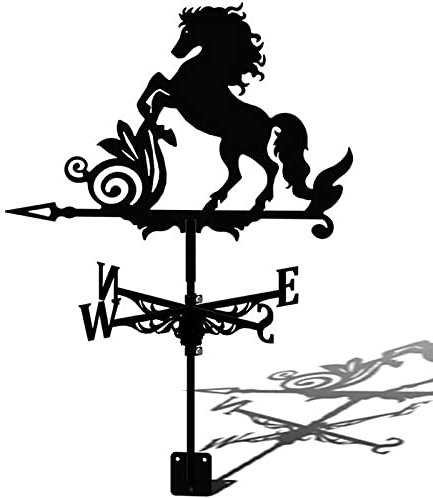 ANCNA-U Wetterfahne für Garten, Metall, Wetterfahne, Bauernhofszene, Hofdekoration, galoppierendes Pferd, Windfahne aus Gusseisen mit schwarzem Pferd, Windrichtungsanzeige für Dach