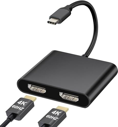USB C to HDMI Adapter, Dual HDMI Adapter for 2 Monitors, 4K@60Hz, Compatible with MacBook Pro (2016-2023), Laptop, HP, Dell, Surface, Lenovo, MacBook (Black)