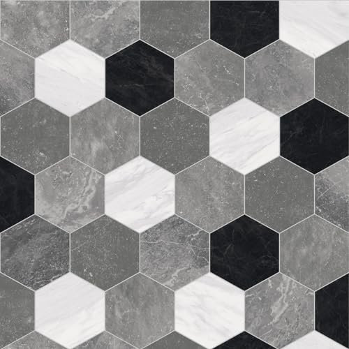 VINYL FLOORING UK Black Grey White Stone Effect Anti-Slip Vinyl Flooring forLiving Room, Hallways, Kitchen, 2.3mm Vinyl Sheet-1m(3'3) X 2m(6'6)-2m²