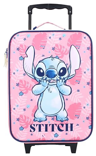 Stitch - Valise à roulettes - 12 l - Pour enfant fille - Bagage à main, Rose, Coque souple