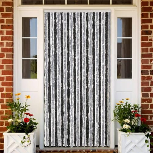 Rantry Fliegenvorhang Grau und Schwarz 100x200cm Chenille String Tür Vorhang Fliegenrollo Insektenschutz String Türteiler Quaste Türen Türteiler Fenster Vorhang Panel Dekorationen