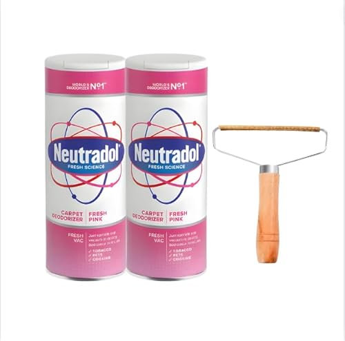 Neutradol Fresh Pink Carpet Deodorizer Bundle with Cleaning Brush – Dual Pack | Shake and Vac Carpet Freshener, Pet Friendly