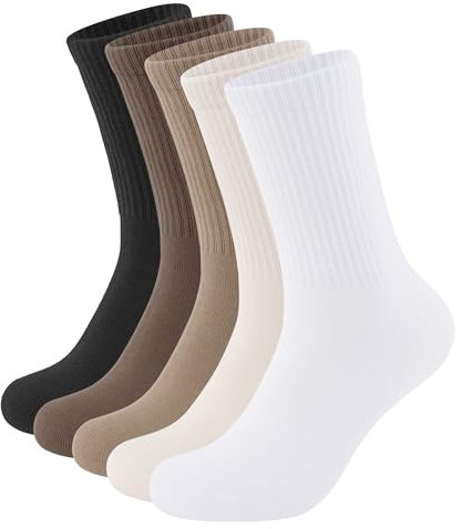 CLOSEMATE 5 Paar Tennissocken Damen Laufsocken Strümpfe Sportsocken Wadenstrümpfe Atmungsaktive Baumwollsocken Gekämmte Baumwolle Damensocken Crew Socks Weiß Schwarz Braun Beige Größe M 39-42