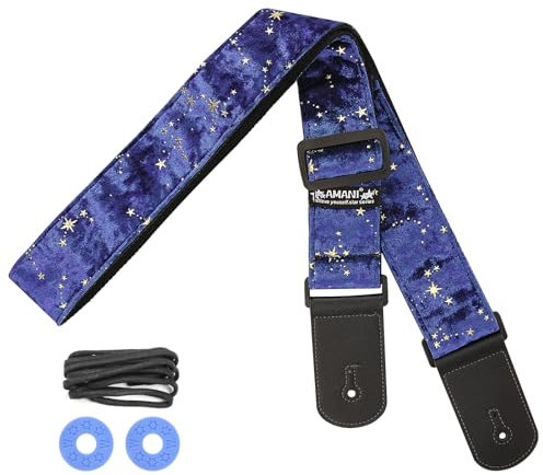 LUWOO Ukulele Strap Belt, Adjustable Shoulder Strap for Folk, Electric Guitar Bass, Starry Pattern Uke Strap for Mandolin, Banjo, Concert (Starry Blue)