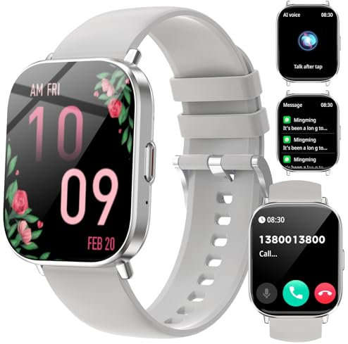 Fitoncloud Smartwatch Uomo Donna con Chiamate BLE5.2, 2,01 HD Orologio Smartwatch con SpO2/Sonno/Cardiofrequenzimetro, 120+ Modalità Sportive, Impermeabile IP67 Smart Watch per iOS/Android, Grigio