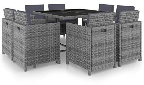 ShGaxin 9-TLG. Garten-Essgruppe mit Auflagen Poly Rattan Anthrazit, Esstisch Mit Stühlen Set, Gartenmöbel Sitzgruppe, Balkon Möbel, Gartenlounge Set, Terrassenmöbel, Balkonmöbel Set - 46375
