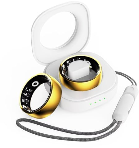 Smart Ring Android Smartring Herren Damen Blutdruckmessung Fitness Tracker Pulsmesser Schrittzähler Kalorienzähler Schlaftracker Schlaf Ring Sport Fitnessring IOS Fitnesstracker Gold Größe 18
