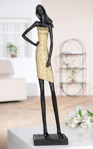 GILDE Figur Dorada, Kunstharz, goldfarben/schwarz, Fraumotiv, H: 44,5 cm, B: 13,5 cm, T: 8 cm - Deko, Skulptur, Wohnaccessoire, Geschenkidee