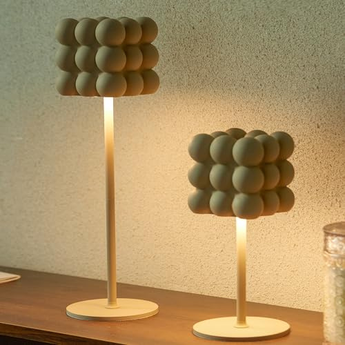 DEELUX 2 Stück LED Tischlampe Kabellos Dimmbar, Akku Nachttischlampe Beige | Tischlampe Kabellos IP44 Wasserdicht USB-C Tischleuchte 3000K/6000K Höhenverstellbar für Restaurant, Schlafzimmer,Büro,Garten