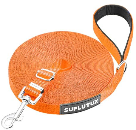 Schleppleine für Hunde, Laufleine für Hunde – Verstellbare Hundeleine mit Gepolstertem Griff inkl. Aufbewahrungstasche, Ideal für Training, Spaziergänge und Outdoor (Orange, 25m/82ft)