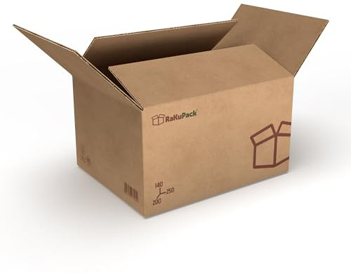 RaKuPack Versandkarton 500 Stück Faltkarton 250x200x140mm Innenmaß (25x20x14cm) Verpackungskarton bedruckt Warensendung Karton braun Faltschachtel Paket Versandschachtel Kartonage verschiedene Größen