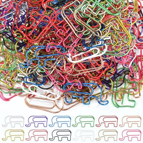 Saypacck Büroklammern, 3,5 x 2,3 cm, mehrfarbig, niedliche Büroklammern, Journaling-Zubehör für Lesezeichen, Studium, Geschenke (Elefant), 100 Stück