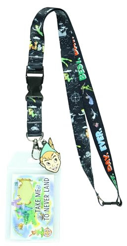 Disney Cordon Peter Pan Best Day Ever avec porte-badge transparent et breloque Peter Pan en caoutchouc de 5,1 cm