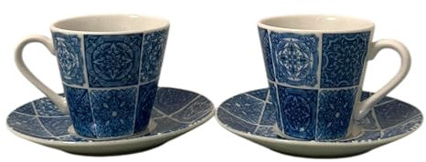 Lot de 2 tasses à expresso en céramique peintes à la main Motif azulejos du Portugal Bleu