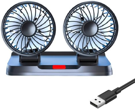 KUWUNG Ventilateur Voiture, 360° Rotative Double Tête USB Ventilateur de Voiture, Ventilateur Camping Car avec 3 Vitesses, Double Tête Ventilateur USB pour Voiture,Camping-car,Maison,Bureau,Camping
