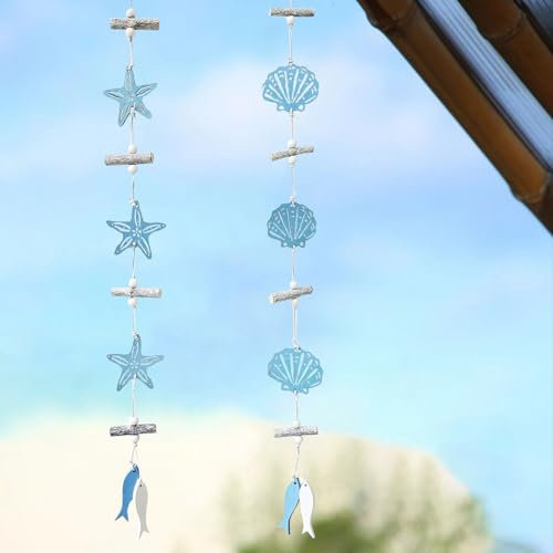 Maritime Anhänger Nautische Deko,2 Stück Maritimes Dekorationsset,Maritime Deko zum Aufhängen aus Holz,Maritime Hängedeko,Sonnenfänger,Jakobsmuscheln,Seestern,für Fenster Deko