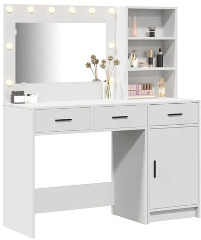 vidaXL Dressing Table 2 pcs White 78.5 x 41 x 135 cm Engineered wood, Stylish, Compact Dressing Table with LED Mirror, Engineered Wood Vanity, Modern Storage Organizer, Functional Dresser Unit