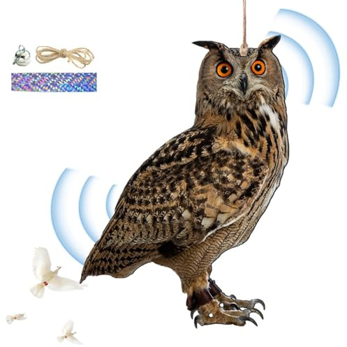 2 Stück Vogelschreck Vogelabwehr Eule, Raben Attrappe Taubenabwehr Balkon, Taubenabwehr Windspiel, Krähenabwehr, Eule Vogelscheuche Mit Reflektorband Vögel Vertreiben Schutz Garten, Garage