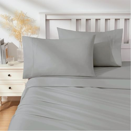 Maple Threads Polycotton Fitted Sheet, 52% Polyester 48% Cotton, Easy Care (Silver, King)