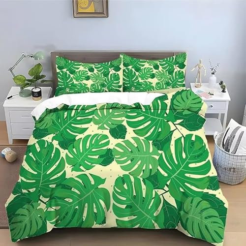 BJCJGGL Funda Nordica Cama 180 Monstera Verde Colchas Cama 180 para Niños Adultos con Cremallera Suave Transpirable Microfibra Fundas Nordicas 260x240 cm + 2 Fundas de Almohada 50x80 cm