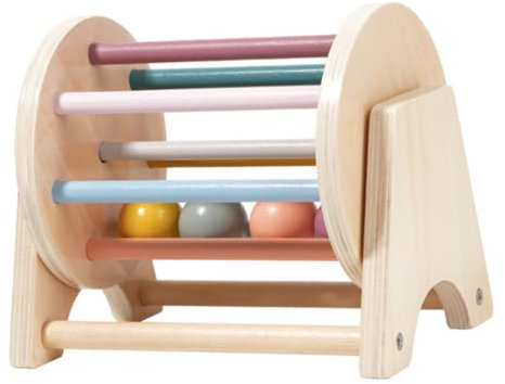 Gogogmee Montessori Holz Textiltrommel Spielzeug Für Babys Lernspielzeug Zur Der Feinmotorik Rollende Trommel Aus Stabilem Holz Sensorisches Spielzeug Für Kinder Für Geburtstage Und