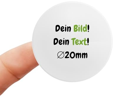 Individuelle runde Aufkleber mit eigenem Logo Druck Selbstklebend Wetterfest Weiß oder Transparent Wunschgröße 10–100 mm Personalisierbar für Firmen Produkte Verpackung Made in Germany (88, 20mm)
