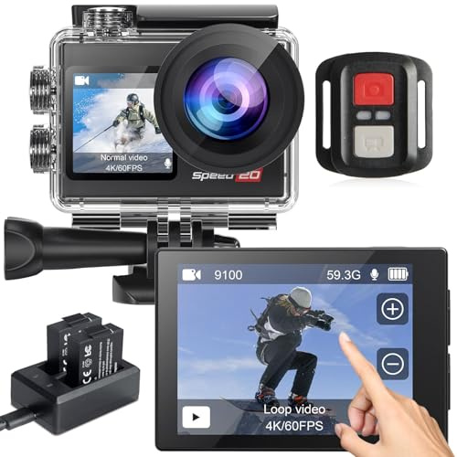 Hiicam Action Camera 4K 60FPS with Touch Screen 20MP Waterproof Camera Underwater 131FT with EIS for Snorkeling Helmet Bike 170° Wide Angle Remote WiFi 5XZoom - Stone Black