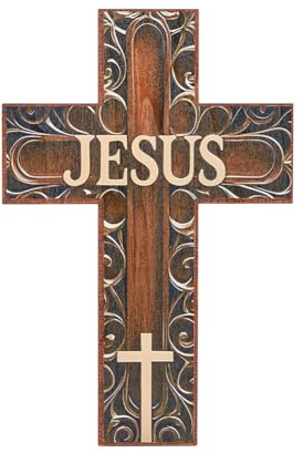 DICOSMETIC Wandkreuz Aus Holz Mit Aufklebern Dekoratives Christliches Kreuz Für Weihnachten Ostern Farmhouse Deko Religiöses Kreuz Für Zuhause Kirche Mit Jesus Motiv Wanddekoration