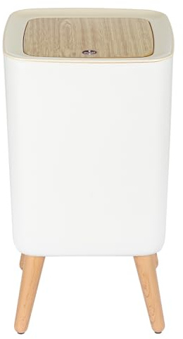 GREENSAPPIRE 9L Slim Waste Bin with Press-Top Lid – Modern Trash Can with Raised Wood-Look Legs, Odour-Reducing & Dog-Proof Rubbish Bin for Bathroom, Bedroom, Kitchen, Office & Living Room (9L Square)
