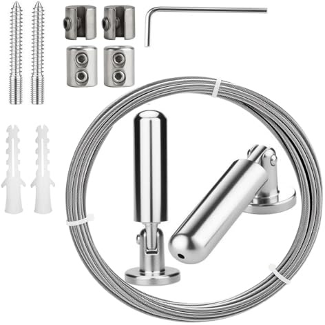 Dexpally 5m Wandhalterung Set Edelstahl Vorhangdraht Spanndraht Spannseil Seilspanngarnitur Gardine Stahlseil Vorhangseil Outdoor für Wäscheleine Duschvorhänge Foto-Draht Balkon