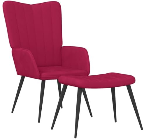 Foknhdi Relaxsessel mit Hocker Weinrot Samt Sessel mit Stahlgestell 61x70x96,5 cm Bequeme Schlafcouch für Wohnzimmer Schlafzimmer Home Office