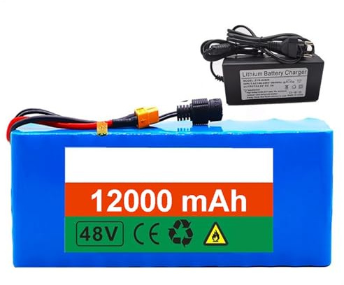 Batteria al litio per e-bike da 48 V 12 Ah, batteria agli ioni di litio 13S3P per bici elettrica e scooter con caricabatterie e protezione BMS integrata. 48V 12Ah,XT60+DC
