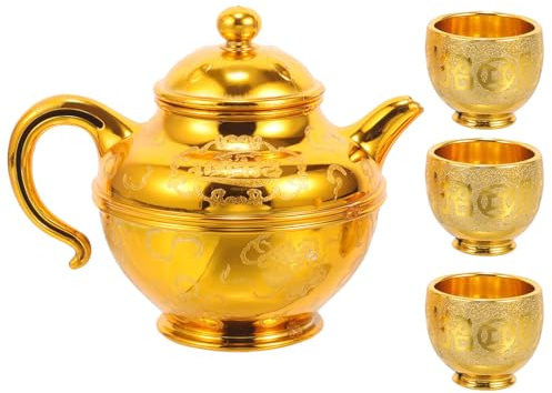 SHINEOFI Set di Teiera in Plastica Oro per Offerte Buddiste, Resistente e Salvaspazio, Decorazione Tradizionale e Sala da Preghiera