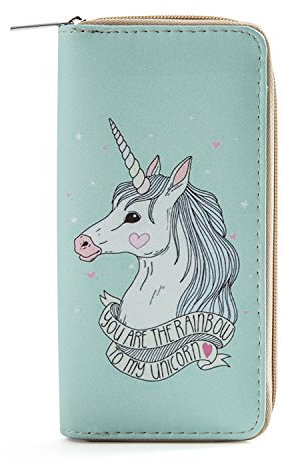 DonDon Geldbörse Damen mit Reißverschluss Portemonnaie Geldbeutel Damen Kinder Mädchen Einhorn Unicorn Muster You Are The Rainbow