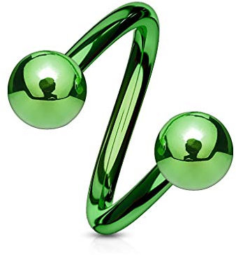 viva-adorno® Lippenpiercing Chirurgenstahl Labret Spirale Twister Doppelkugel Z400, grün 1,2x10x4mm