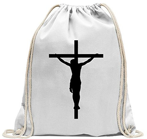 Kiwistar - Turnbeutel - weiss - Jesus am Kreuz - Fun Rucksack Sport Beutel Gymsack Baumwolle mit Ziehgurt