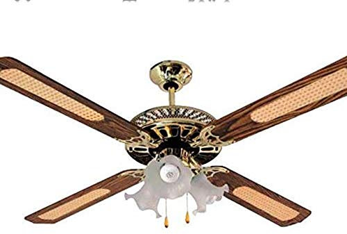 Suinga. Deckenventilator, 132 cm, Leistung: 45 W, dekorativer Deckenventilator, 132 cm, Farbe: antikes Messing, 3 Geschwindigkeiten, 4 Flügel + 3 Glaslampen.